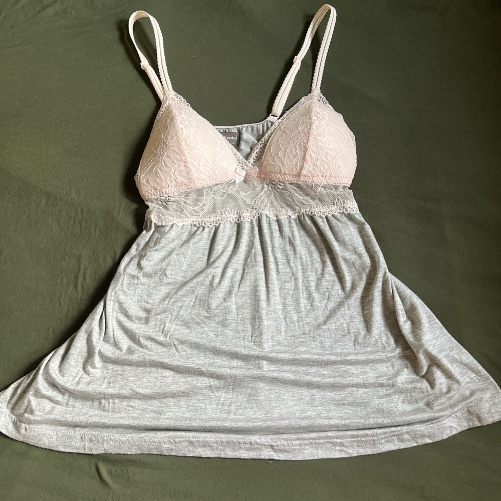 Daisy Fuentes Pink Lace and Gray babydoll top